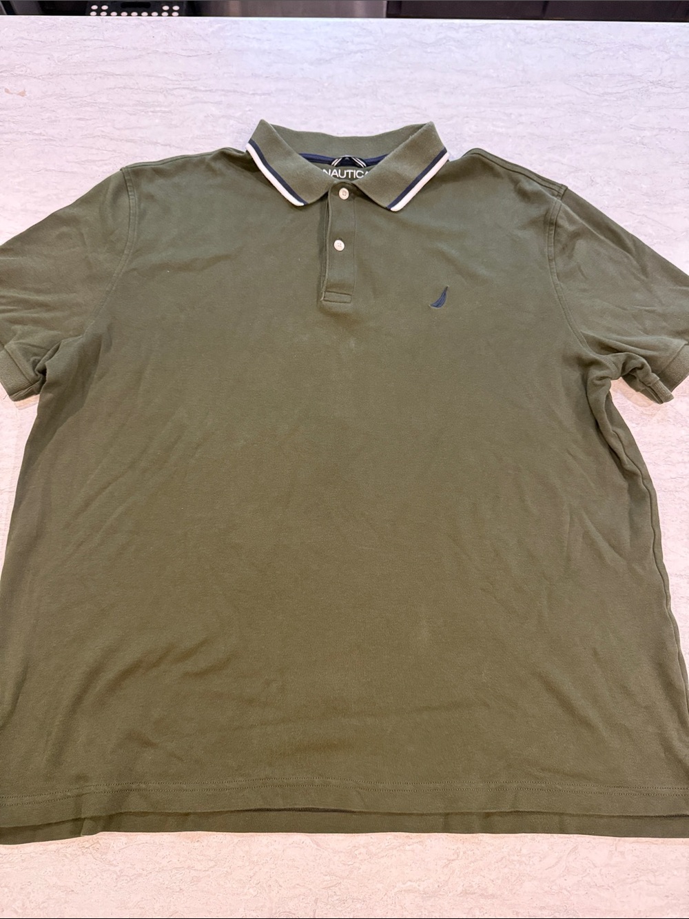 Nautica Olive Green Polo with Contrast-Trim Collar